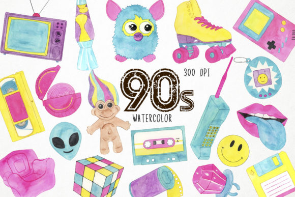 Download Watercolor 90s Clipart, Retro Clipart - 90s Collection