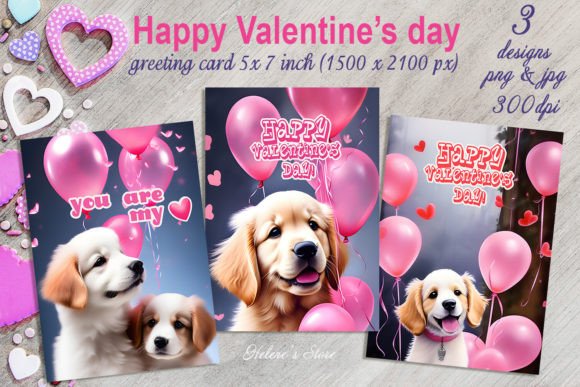 Download Cute Valentines Dog Greeting Cards Set - Card Collection