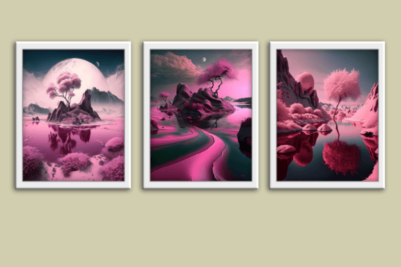 Download Pink Surreal Set of 3 Wall Art Prints - Print Collection