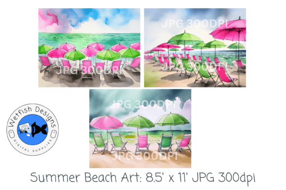 Download Summer Beach Watercolor Digital Prints 4 - Print Collection