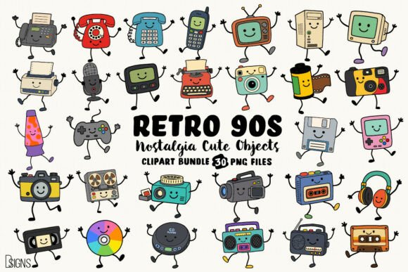 Download Retro 90s Cute Nostalgic Objects Bundle - 90s Collection