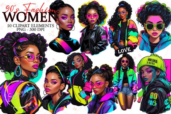 Download Girl Neon 90s Fashion Stickers Clipart - 90s Collection