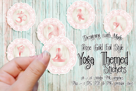Download Yoga Printable Stickers, Rose Gold Foil - Print Collection