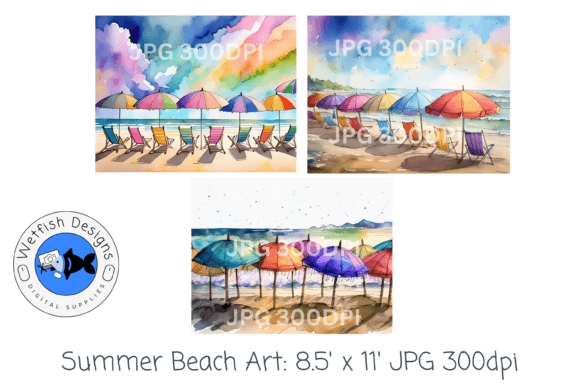 Download Summer Beach Watercolor Digital Prints 3 - Print Collection