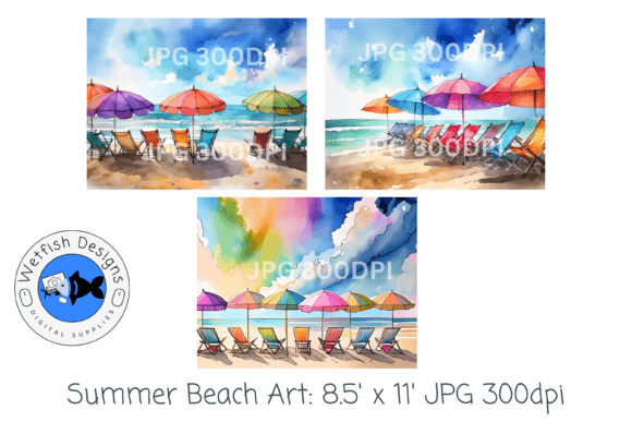 Download Summer Beach Watercolor Digital Prints 2 - Print Collection